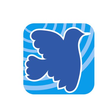 Rozet şeklinde şekillendirilmiş küçük kuş silueti. Logo için geometrik şekilli küçük bir güvercin çizimi.