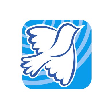 Rozet şeklindeki küçük kuşun çizgi çizimi. Logo için geometrik şekilli güvercin çizimi.