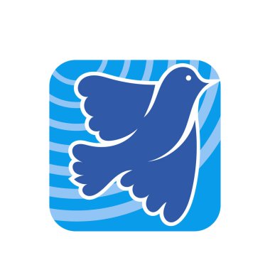 Rozet şeklinde şekillendirilmiş küçük kuş silueti. Logo için geometrik şekilli küçük bir güvercin çizimi.