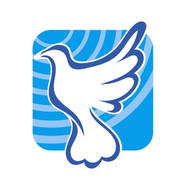 Rozet şeklindeki küçük kuşun çizgi çizimi. Logo için geometrik şekilli güvercin çizimi.