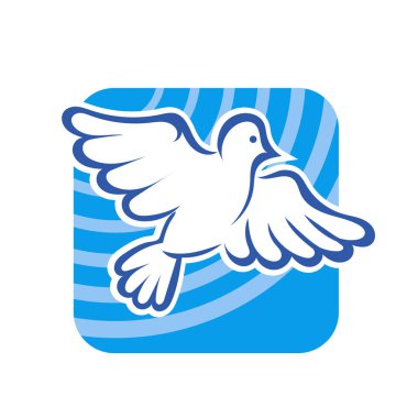 Rozet şeklindeki küçük kuşun çizgi çizimi. Logo için geometrik şekilli güvercin çizimi.