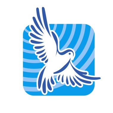 Rozet şeklindeki küçük kuşun çizgi çizimi. Logo için geometrik şekilli güvercin çizimi.