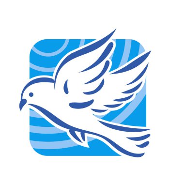 Rozet şeklindeki küçük kuşun çizgi çizimi. Logo için geometrik şekilli güvercin çizimi.