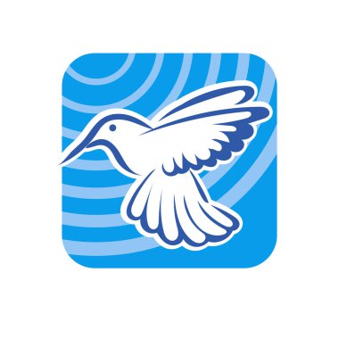 Rozet şeklindeki küçük kuşun çizgi çizimi. Logo için geometrik şekilli güvercin çizimi.