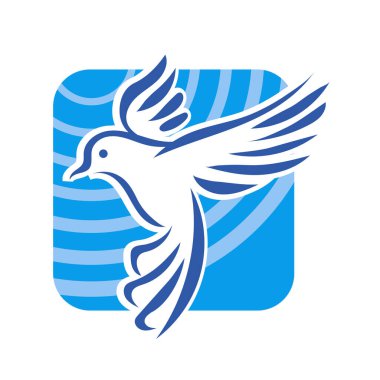 Rozet şeklindeki küçük kuşun çizgi çizimi. Logo için geometrik şekilli güvercin çizimi.