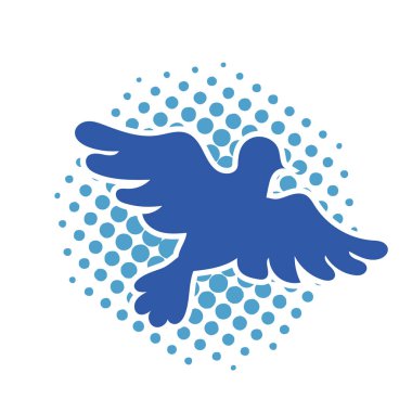 Rozet şeklinde şekillendirilmiş küçük kuş silueti. Logo için geometrik şekilli küçük bir güvercin çizimi.