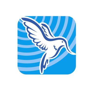 Rozet şeklindeki küçük kuşun çizgi çizimi. Logo için geometrik şekilli güvercin çizimi.