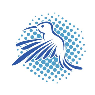 Rozet şeklindeki küçük kuşun çizgi çizimi. Logo için geometrik şekilli güvercin çizimi.