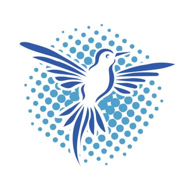 Rozet şeklindeki küçük kuşun çizgi çizimi. Logo için geometrik şekilli güvercin çizimi.