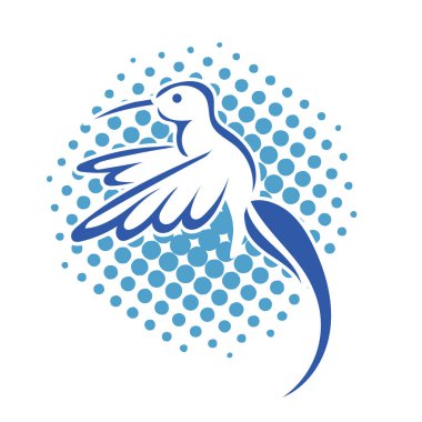 Rozet şeklindeki küçük kuşun çizgi çizimi. Logo için geometrik şekilli güvercin çizimi.