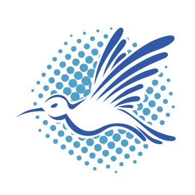 Rozet şeklindeki küçük kuşun çizgi çizimi. Logo için geometrik şekilli güvercin çizimi.