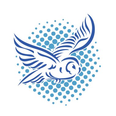 Baykuşun stilize edilmiş çizgi çizimi. Rozet şeklinde. Logo için geometrik şekilli küçük bir baykuş çizimi.