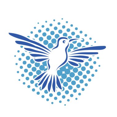 Rozet şeklindeki küçük kuşun çizgi çizimi. Logo için geometrik şekilli güvercin çizimi.