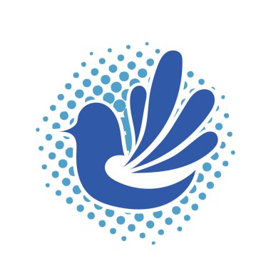 Rozet şeklinde şekillendirilmiş küçük kuş silueti. Logo için geometrik şekilli küçük bir güvercin çizimi.