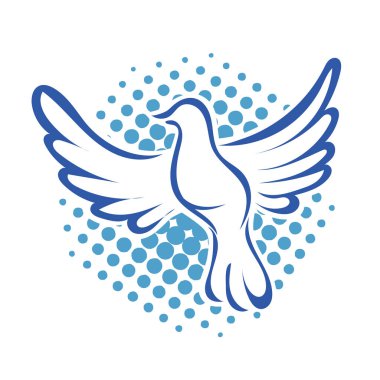 Rozet şeklindeki küçük kuşun çizgi çizimi. Logo için geometrik şekilli güvercin çizimi.