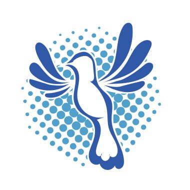 Rozet şeklindeki küçük kuşun çizgi çizimi. Logo için geometrik şekilli güvercin çizimi.