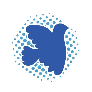 Rozet şeklinde şekillendirilmiş küçük kuş silueti. Logo için geometrik şekilli küçük bir güvercin çizimi.