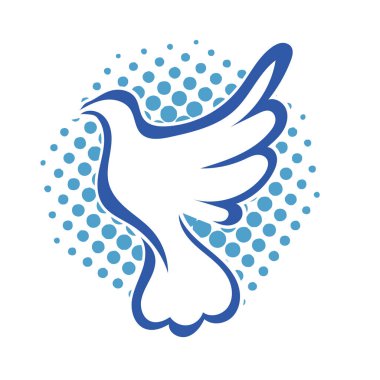 Rozet şeklindeki küçük kuşun çizgi çizimi. Logo için geometrik şekilli güvercin çizimi.