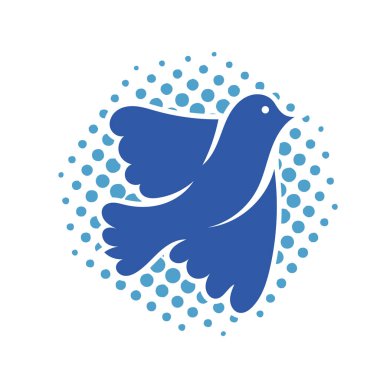 Rozet şeklinde şekillendirilmiş küçük kuş silueti. Logo için geometrik şekilli küçük bir güvercin çizimi.