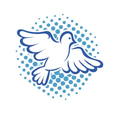 Rozet şeklindeki küçük kuşun çizgi çizimi. Logo için geometrik şekilli güvercin çizimi.