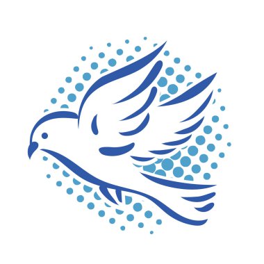 Rozet şeklindeki küçük kuşun çizgi çizimi. Logo için geometrik şekilli güvercin çizimi.
