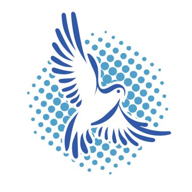 Rozet şeklindeki küçük kuşun çizgi çizimi. Logo için geometrik şekilli güvercin çizimi.