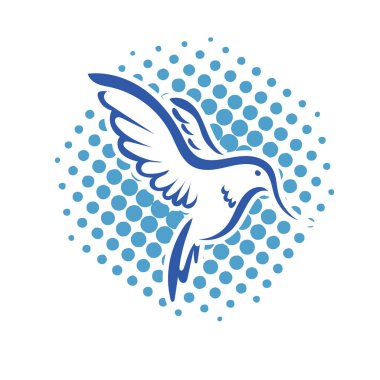 Rozet şeklindeki küçük kuşun çizgi çizimi. Logo için geometrik şekilli güvercin çizimi.