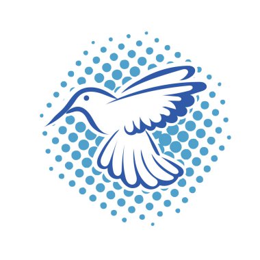 Rozet şeklindeki küçük kuşun çizgi çizimi. Logo için geometrik şekilli güvercin çizimi.