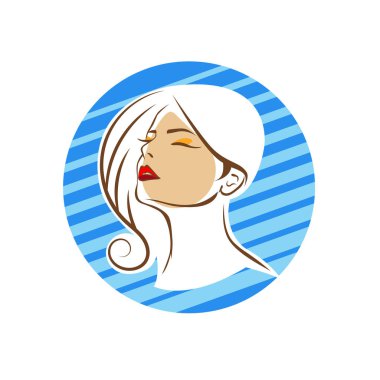 Saç ve güzellikle ilgili logo ya da ilgili herhangi bir grafik amaç için süs rozeti şekilli kadın profili çizimi.