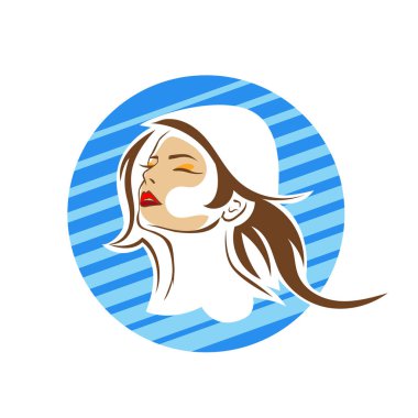 Saç ve güzellikle ilgili logo ya da ilgili herhangi bir grafik amaç için süs rozeti şekilli kadın profili çizimi.