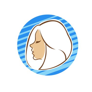 Saç ve güzellikle ilgili logo ya da ilgili herhangi bir grafik amaç için süs rozeti şekilli kadın profili çizimi.
