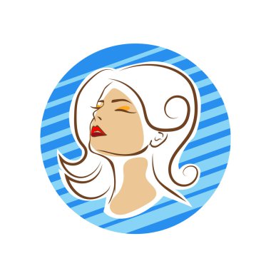 Saç ve güzellikle ilgili logo ya da ilgili herhangi bir grafik amaç için süs rozeti şekilli kadın profili çizimi.