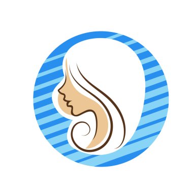 Saç ve güzellikle ilgili logo ya da ilgili herhangi bir grafik amaç için süs rozeti şekilli kadın profili çizimi.