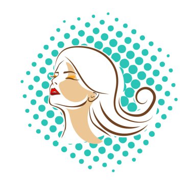 Saç ve güzellikle ilgili logo ya da ilgili herhangi bir grafik amaç için süs rozeti şekilli kadın profili çizimi.