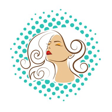 Saç ve güzellikle ilgili logo ya da ilgili herhangi bir grafik amaç için süs rozeti şekilli kadın profili çizimi.
