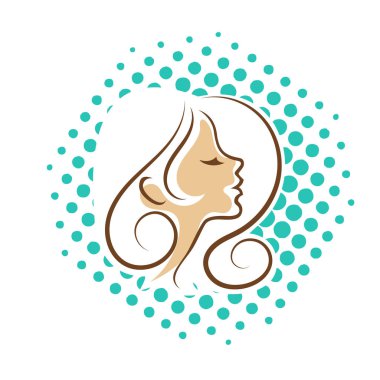 Saç ve güzellikle ilgili logo ya da ilgili herhangi bir grafik amaç için süs rozeti şekilli kadın profili çizimi.