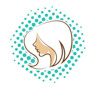 Saç ve güzellikle ilgili logo ya da ilgili herhangi bir grafik amaç için süs rozeti şekilli kadın profili çizimi.
