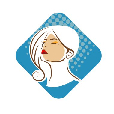 Saç ve güzellikle ilgili logo ya da ilgili herhangi bir grafik amaç için süs rozeti şekilli kadın profili çizimi.