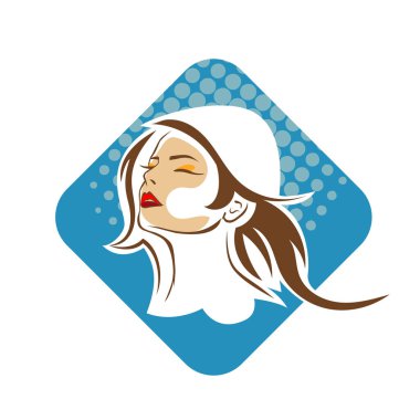 Saç ve güzellikle ilgili logo ya da ilgili herhangi bir grafik amaç için süs rozeti şekilli kadın profili çizimi.