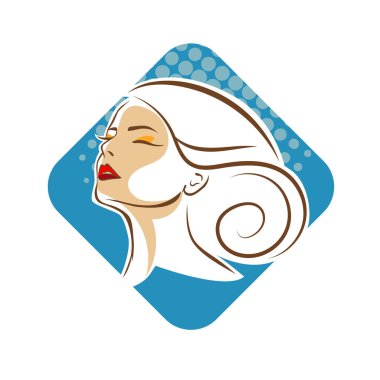 Saç ve güzellikle ilgili logo ya da ilgili herhangi bir grafik amaç için süs rozeti şekilli kadın profili çizimi.