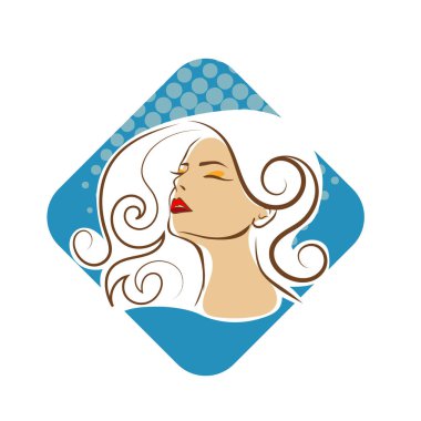 Saç ve güzellikle ilgili logo ya da ilgili herhangi bir grafik amaç için süs rozeti şekilli kadın profili çizimi.