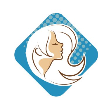 Saç ve güzellikle ilgili logo ya da ilgili herhangi bir grafik amaç için süs rozeti şekilli kadın profili çizimi.