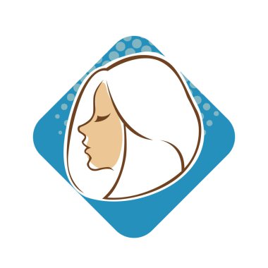 Saç ve güzellikle ilgili logo ya da ilgili herhangi bir grafik amaç için süs rozeti şekilli kadın profili çizimi.