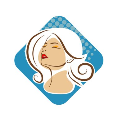 Saç ve güzellikle ilgili logo ya da ilgili herhangi bir grafik amaç için süs rozeti şekilli kadın profili çizimi.