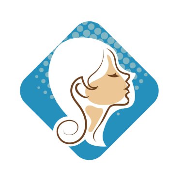 Saç ve güzellikle ilgili logo ya da ilgili herhangi bir grafik amaç için süs rozeti şekilli kadın profili çizimi.