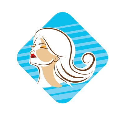 Saç ve güzellikle ilgili logo ya da ilgili herhangi bir grafik amaç için süs rozeti şekilli kadın profili çizimi.