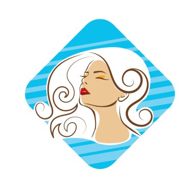 Saç ve güzellikle ilgili logo ya da ilgili herhangi bir grafik amaç için süs rozeti şekilli kadın profili çizimi.