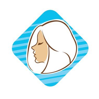 Saç ve güzellikle ilgili logo ya da ilgili herhangi bir grafik amaç için süs rozeti şekilli kadın profili çizimi.