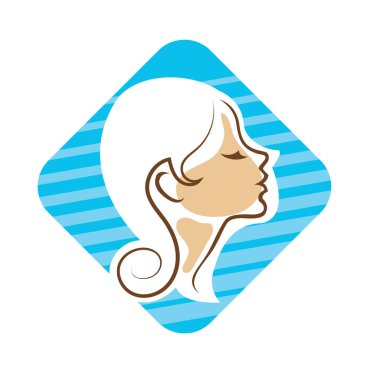 Saç ve güzellikle ilgili logo ya da ilgili herhangi bir grafik amaç için süs rozeti şekilli kadın profili çizimi.