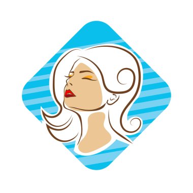 Saç ve güzellikle ilgili logo ya da ilgili herhangi bir grafik amaç için süs rozeti şekilli kadın profili çizimi.